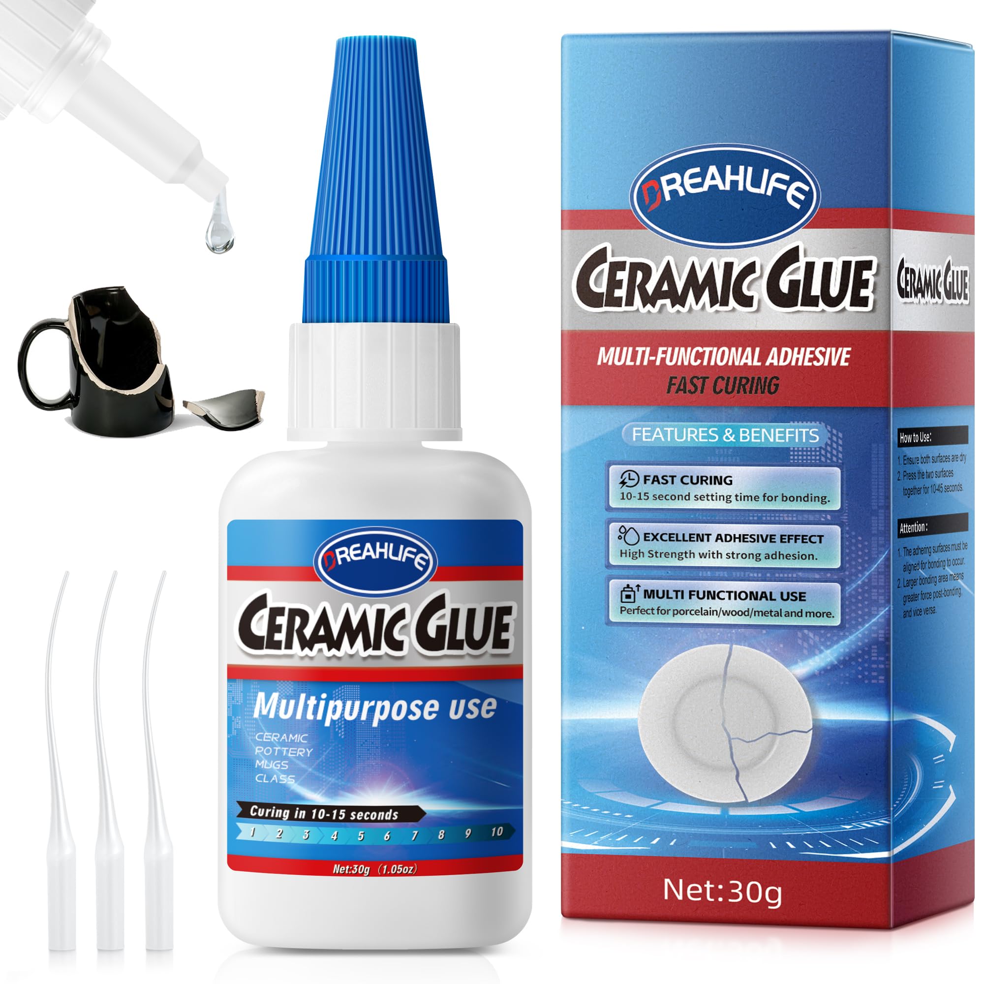 Photo 1 of 2 Super Glue for Ceramics Repair, 30g Ceramic Glue Repair, Ceramic Super Glue for Porcelain & Pottery Repair, Dishes, Tiles, Mugs, DIY Crafts