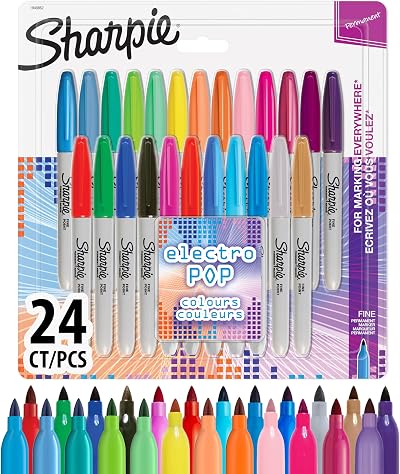 Sharpie Permanent Markers Fine Point 24 Pack Electro Pop Original Colours