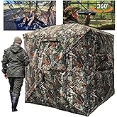 FUNHORUN Hunting Blind with Floor Mat, 360 Degree See Through Ground Blind for Deer/Turkey Hunting, 2/3/4 Person Pop Up Camou