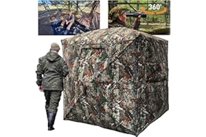 FUNHORUN Hunting Blind with Floor Mat, 360 Degree See Through Ground Blind for Deer/Turkey Hunting, 2/3/4 Person Pop Up Camou