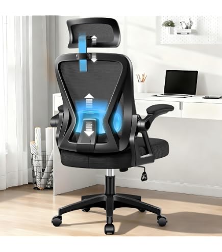 Soohow Silla De Oficina Ergonómica, Silla De Escritorio De Oficina En Casa Con Soporte Lumbar Ajustable Y Reposabrazos Abatibles, Cómoda Silla De Escritorio Para Computadora Con Reposacabezas, Para El