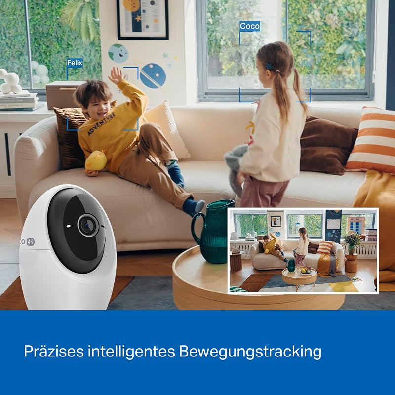 C260 4K 8MP Überwachungskamera Innen 360°, Lokale KI-Erkennung, Physischer Privatsphärenmodus, 18-Facher Digitalzoom, Bewegungsverfolgung, Zwei-Wege-Audio, MicroSD-Karte Bis zu 512 GB