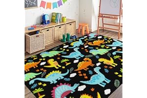 Capslpad Black Dinosaur Kids Play Rugs for Boys Bedroom Cute Cartoon Dinosaur Decor Kids Area Rug Non-Slip Washable Dinosaur Carpet Rugs for Kids Room,Playroom,Boys Bedroom,5'×6.6'