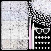 12000 Pcs White Flatback Pearls and Rhinestones for Crafting, 3-5 mm Jelly Resin Rhinestones, Mixed Size Half Pearl Bedazzling Gems for Nail DIY Crafts Mugs Bottles Tumblers Clothes Makeup