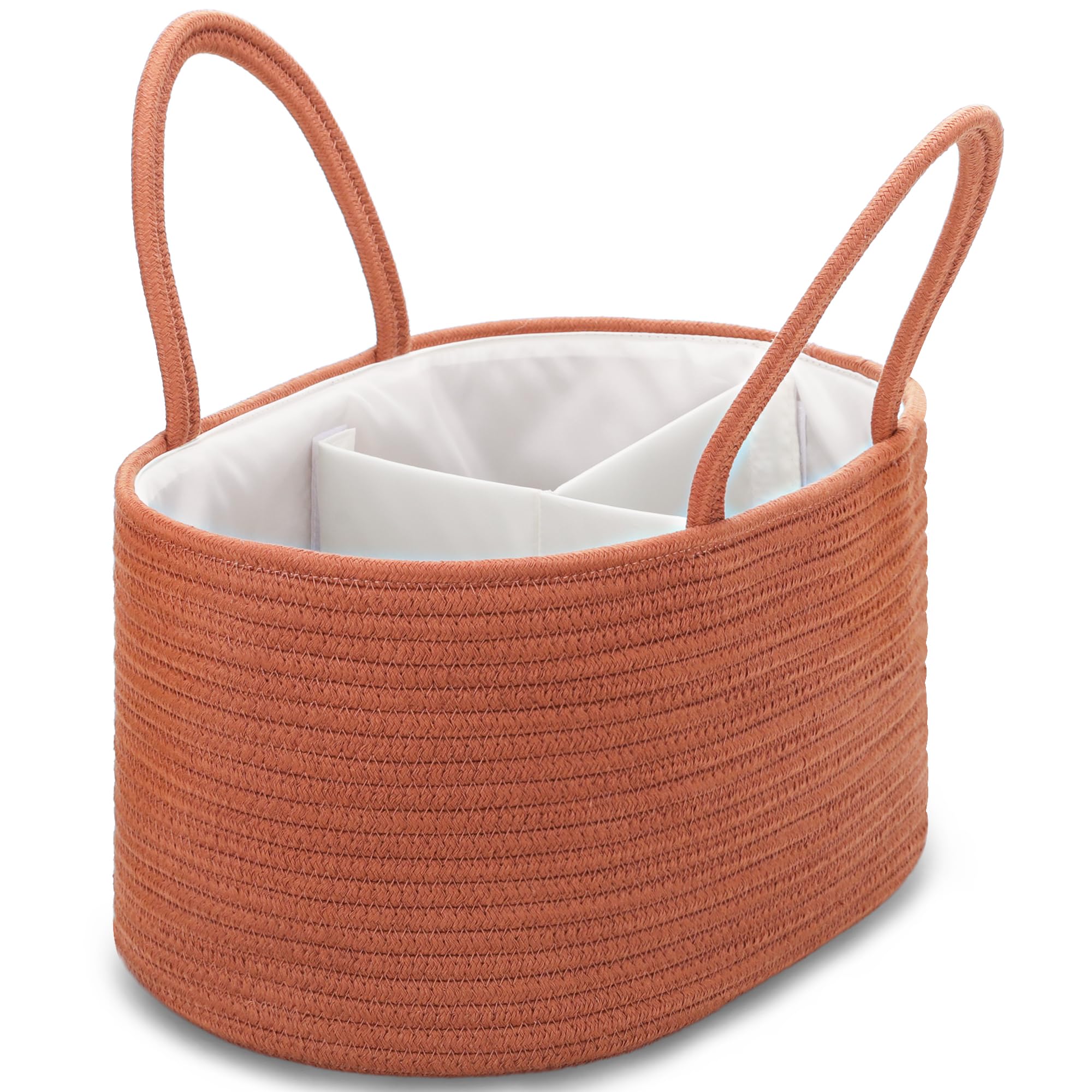 COMSE Large Nappy Caddy Organizer for Girl Boy, Baby Car Diaper Caddy with Handles, Cotton Rope Diaper Basket, Baby Shower Gifts Newborn Essentials Registry Must Have, Autumn Glaze