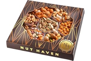 NUT HAVEN Holiday Christmas Nuts Gift Basket - Tasty Assortment of Crackers, Pretzels, Nuts & More - Fantastic Food Gift Basket for Fathers Day, Family, Sympathy, Men & Women