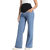 V VOCNI Women's Maternity Jeans Straight Leg Stretchy Pregnancy Jeans Wide Leg Denim Work Pants