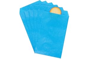 Sky Blue Small Flat Greaseproof Kraft Paper Treat Bags 3x5 for Bakery Cookies Candies Dessert Chocolate Soap Wedding Tossing, Stamps, Party Favor, Pack of 100 by Quotidian (3'' x 5'')