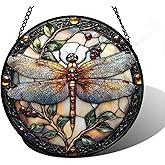 DASTOLL Stained Glass Window Hanging - Dragonfly Plant Suncatcher Ready to Hang Window Doors Home Decoration, Christmas, Mother's Day Birthday Gifts for Women, Men, and Mom 7.8x7.8 in