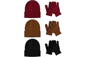 Glooarm 6 Pack Kids Beanies Hats Gloves Set, Kids Winter Hats Full Finger Gloves for Boys Girls