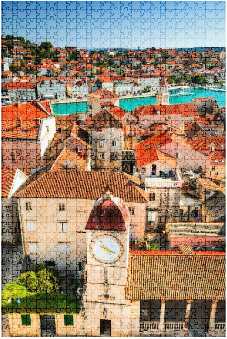 1000 Pieces Wooden Jigsaw Puzzle trogir, dalmatia, Croatia Water City Stock Pictures, Royalty Free Fun and Challenging Board Puzzles for Adult Kids Large DIY Educational Game Toys Gift Home Decor