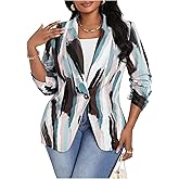 Floerns Women's Plus Size Colorful Ruched 3/4 Sleeve Button Down Blazer Jacket Work Business Jackets
