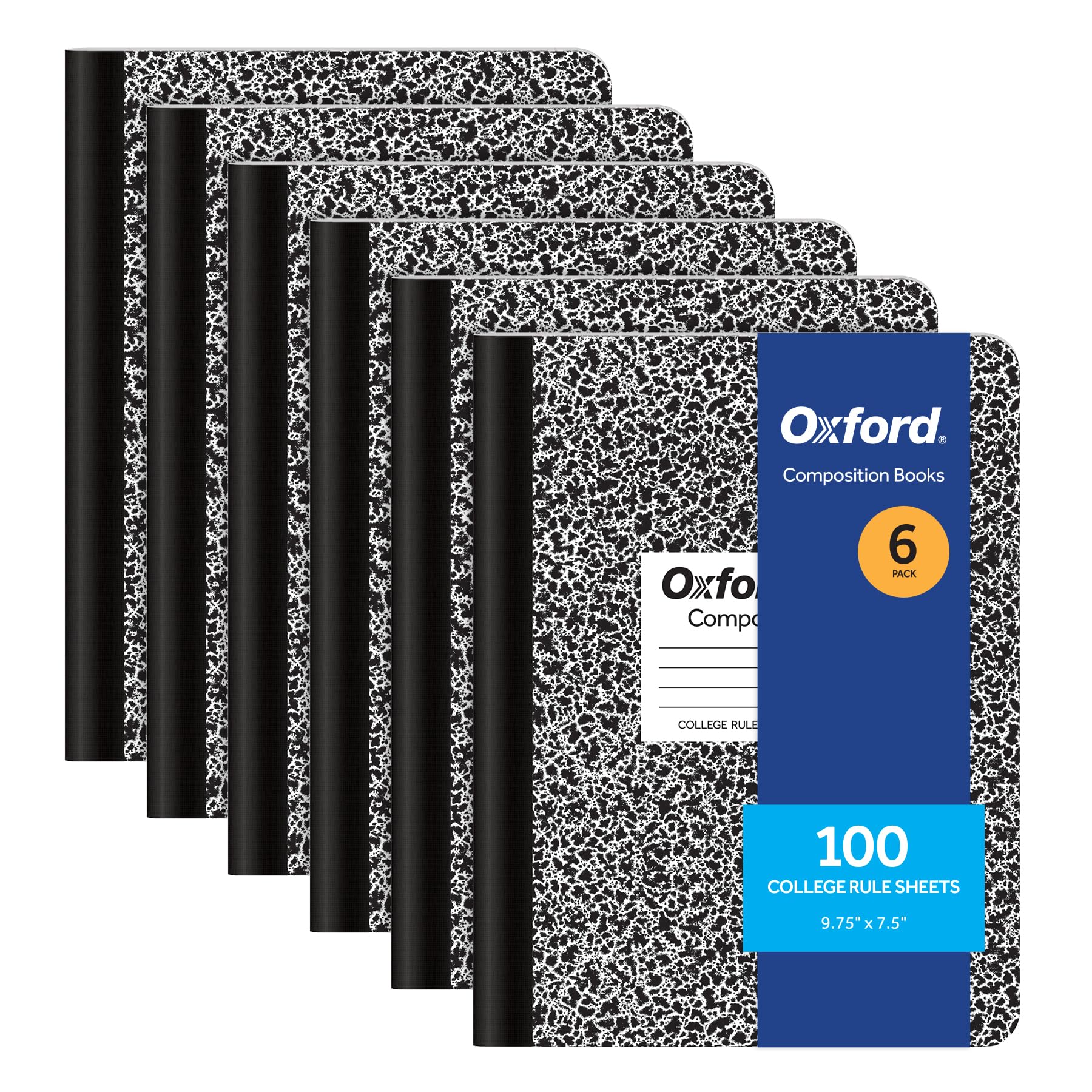 Oxford Composition Notebooks, School Supplies, Notebooks for School, Comp Book for School and Office, Journal, College Ruled Paper, 9-3/4 x 7-1/2 Inches, 100 Sheets, Black, 6 Pack (63767)