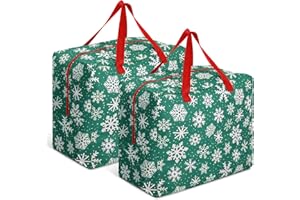 Kajaia 2 Pcs Christmas Ornament Storage 18 x 15 x 10 Inch Snowflake Holiday Accessories Bag Christmas Storage Containers Tear Proof Christmas Ornament Organizer with Handles Full Length Zipper (Green)