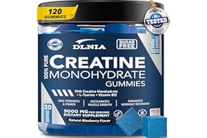 DLNIA Creatine Monohydrate Gummies for Men & Women - Sugar Free & Vegan Advanced Formula W/L-Taurine + Vitamin B12 - for Muscle Strength, Muscles Builder, Recovery, Energy Boost, Pre-Workout Supplement