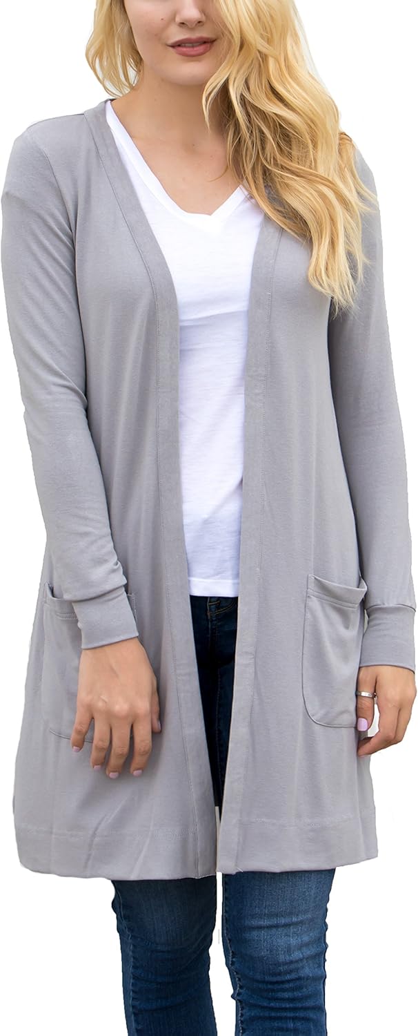 Tickled Teal Women’s Soft Long Sleeve Pocket Cardigan at  Women’s Clothing store