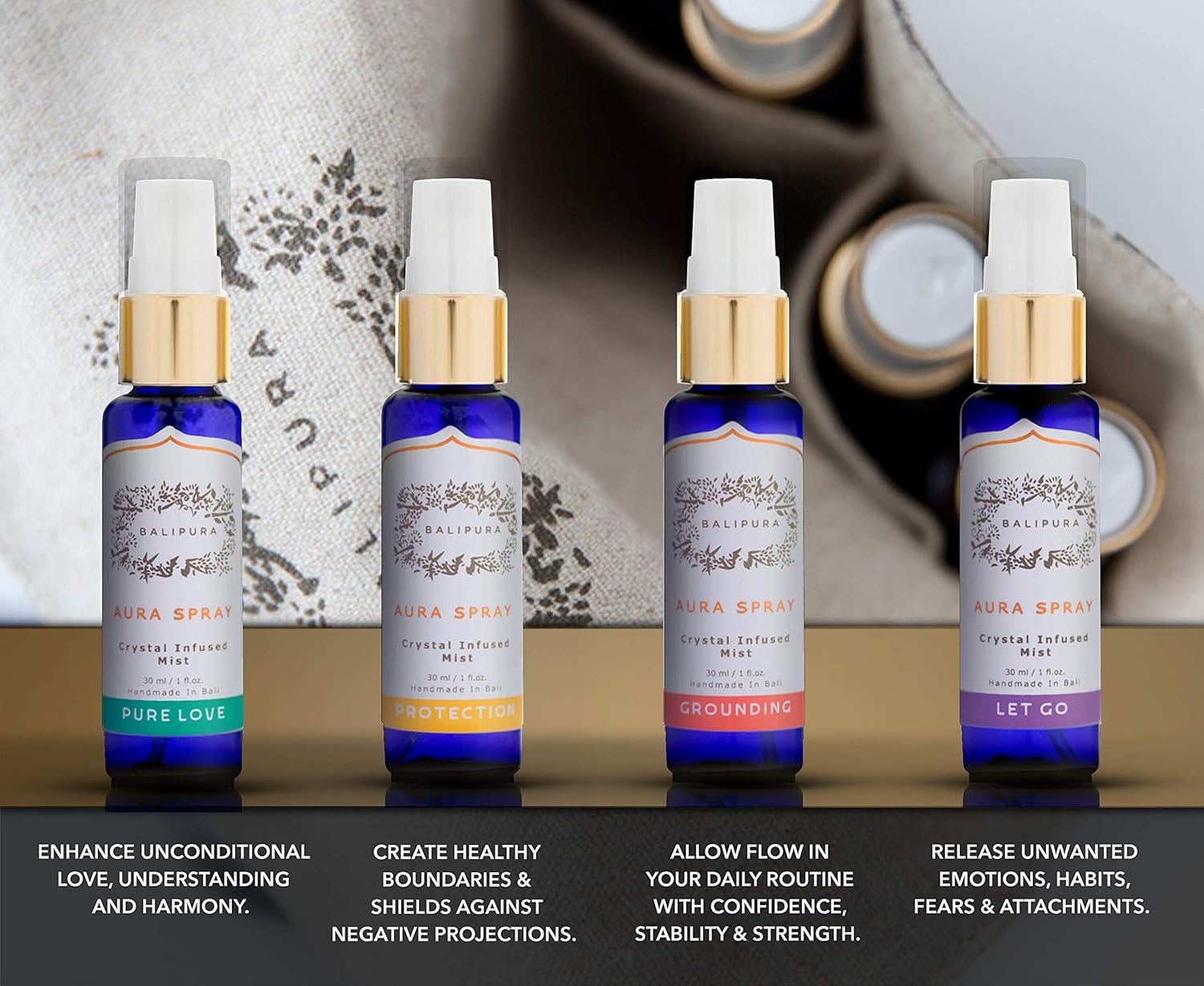BALIPURA, Aura Spray Mix Sets, 4 pcs in Pack Gift Set for Women and Men, Infused Crystal with Organic Essential Oils - Image 3