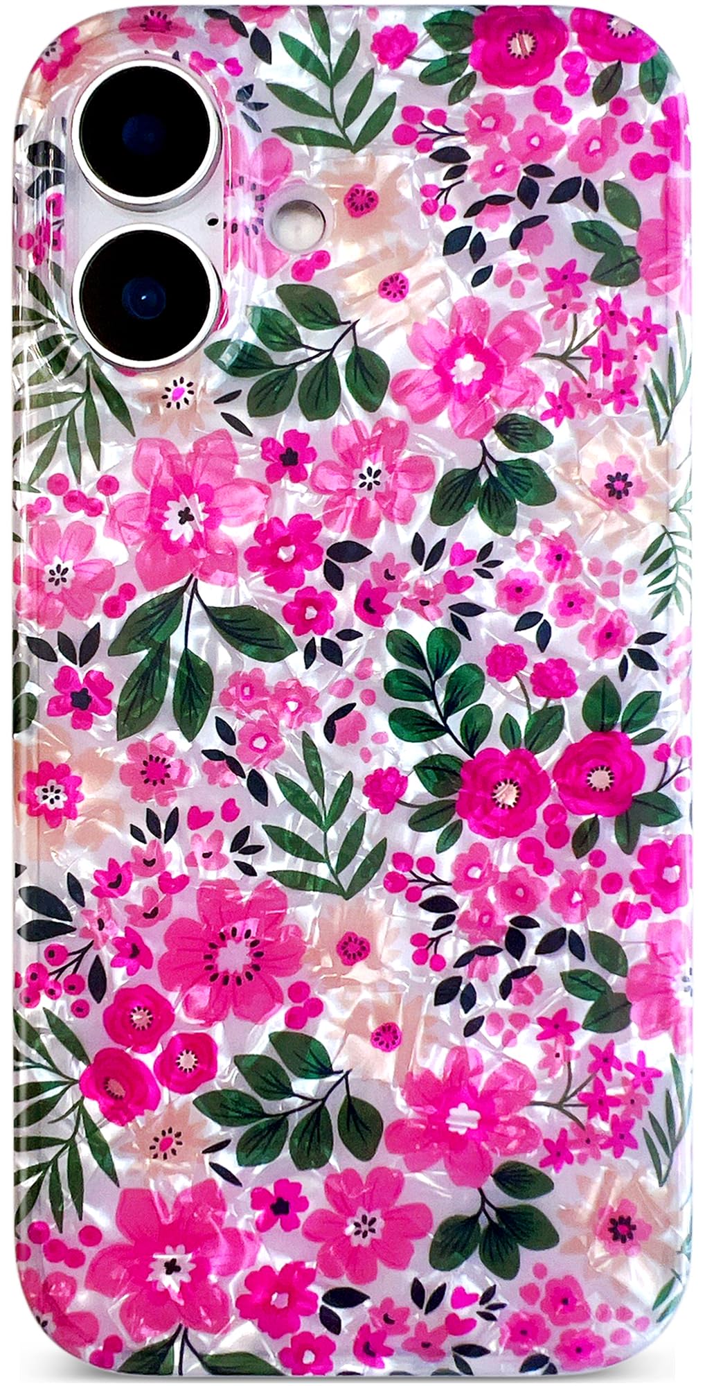 Photo 1 of Qokey for iPhone 16 Case 6.1-Inch, Sparkle Flower Design Scratch-Resistant, Anti-Yellowing Bling Seashell, Military-Grade Shockproof Protection, Soft-Touch Slim Phone Cover, Rose Red Floral