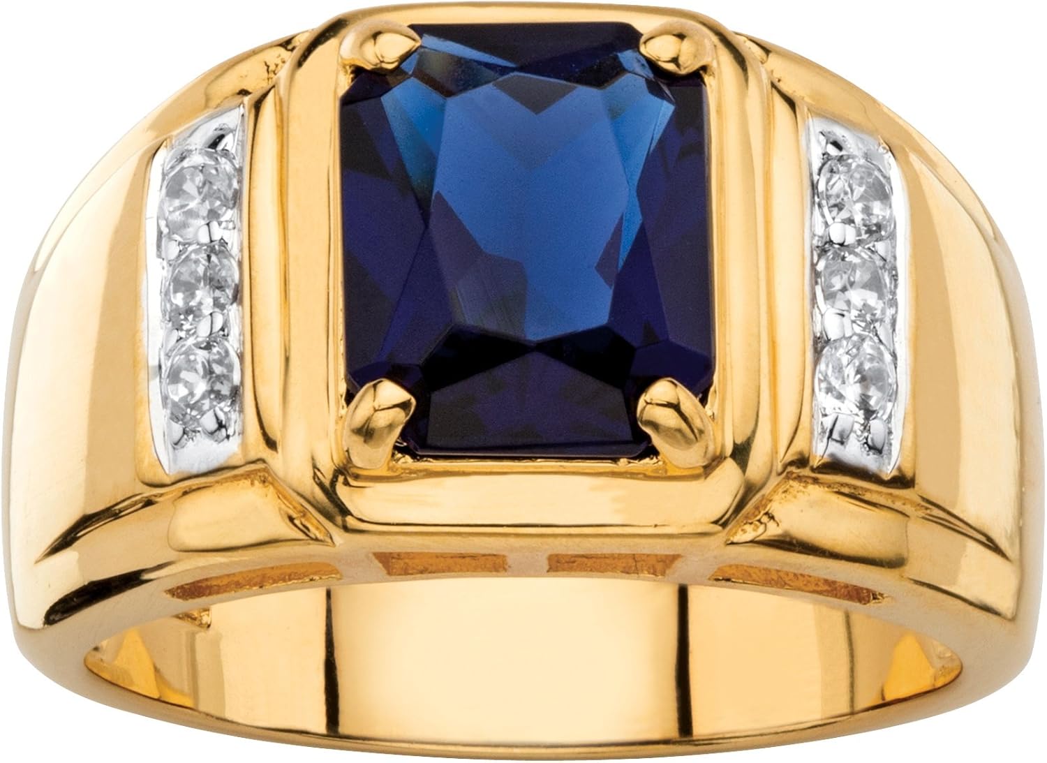 Palm Beach Jewelry Men's Lab Created Blue Sapphire and Diamond 18k GoldPlated Ring (.21 cttw