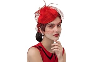 Zivyes Fascinator Hats for Women Pillbox Hat with Veil Headband and a Forked Clip Tea Party Headwear