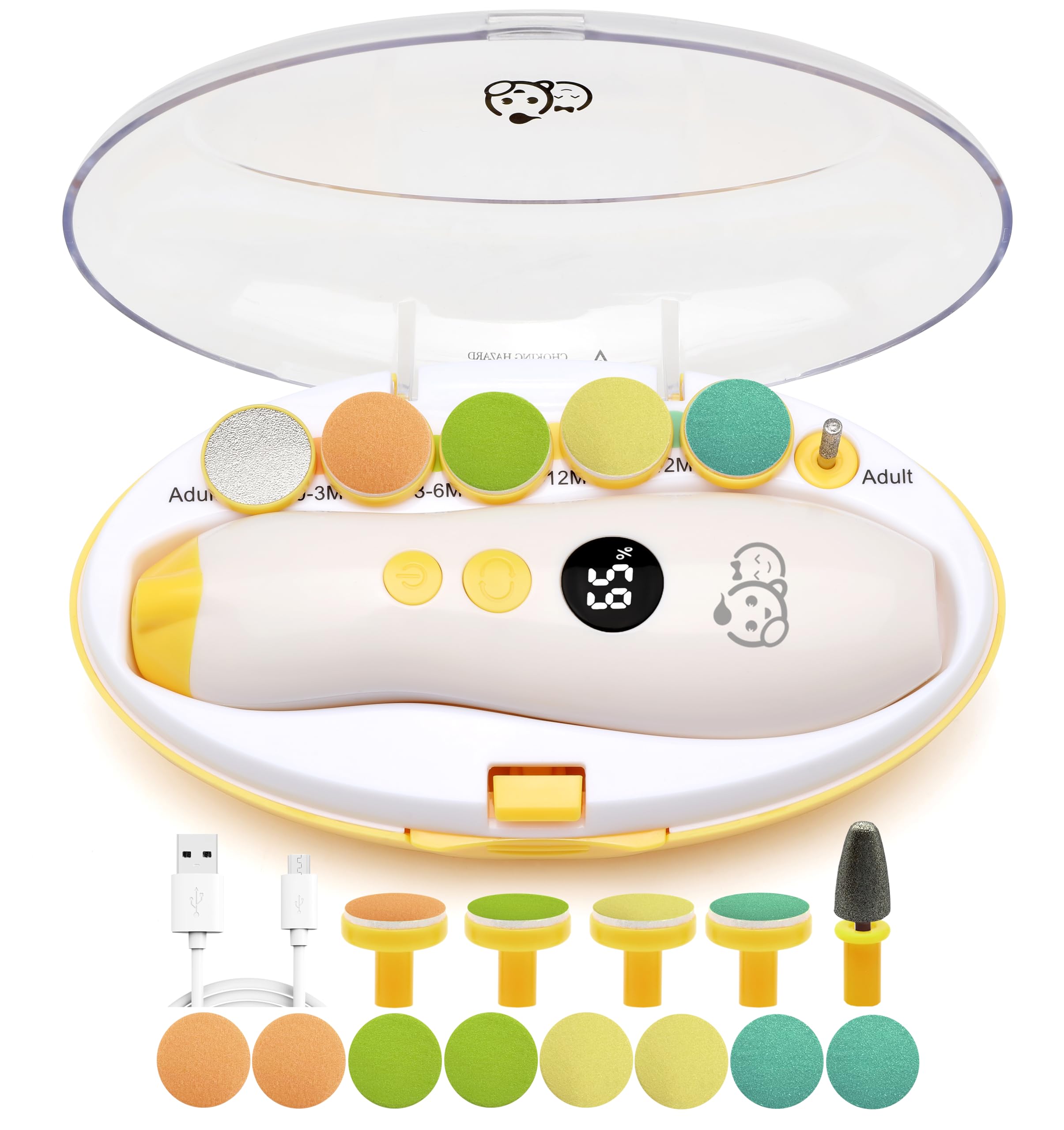 Rechargeable Baby Nail Trimmer 22 in 1, Safe Electric Baby Nail File, Extra 13 Replacements, Baby Nail Kit, Nail Clippers, Newborn Toddler Toes Nails, Trim Polish (Rechargeable, Mango)
