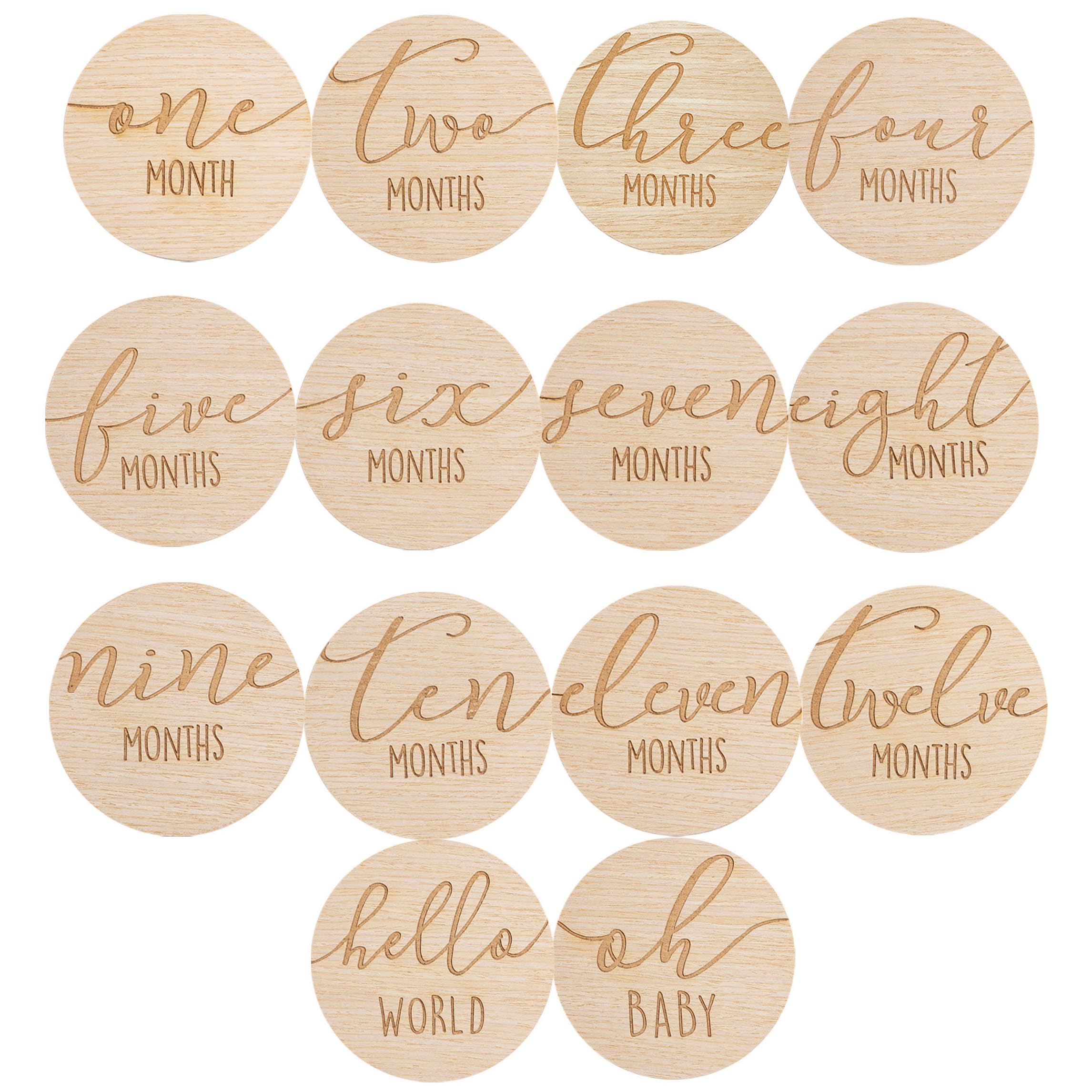 Pearhead Wooden Monthly Milestone Photo Cards, Baby Announcement Cards, Pregnancy Journey Milestone Markers, 7 Double Sided Photo Prop Milestone Discs, Light Wood