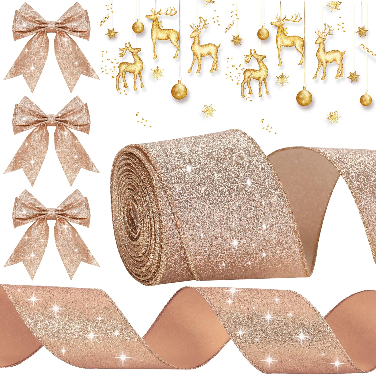 Rose Gold Velvet Ribbon - 9.1m Soft Christmas Decorations for Tree, Crafts, Wreath, Bows