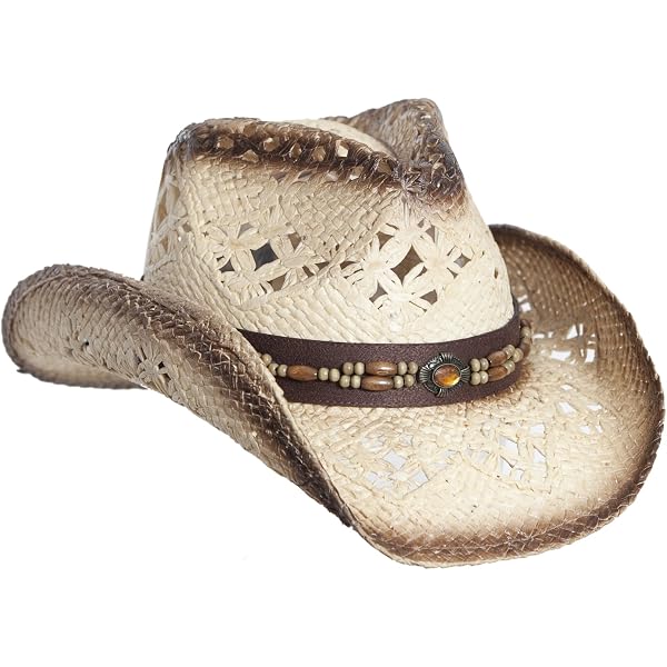 Vamuss Straw Cowboy Hat W/Vegan Leather Band & Beads  display picture 1