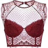 DOBREVA Women's Lace Corset Top Sexy Bralette Bustier Bra Underwire Plus Size Crop Top