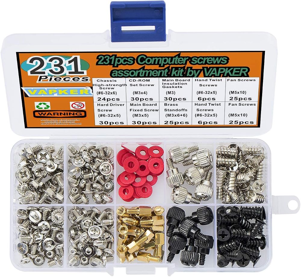 VAPKER 231pc PC Computer Screws Standoffs Assortment Kit for Building & Repair