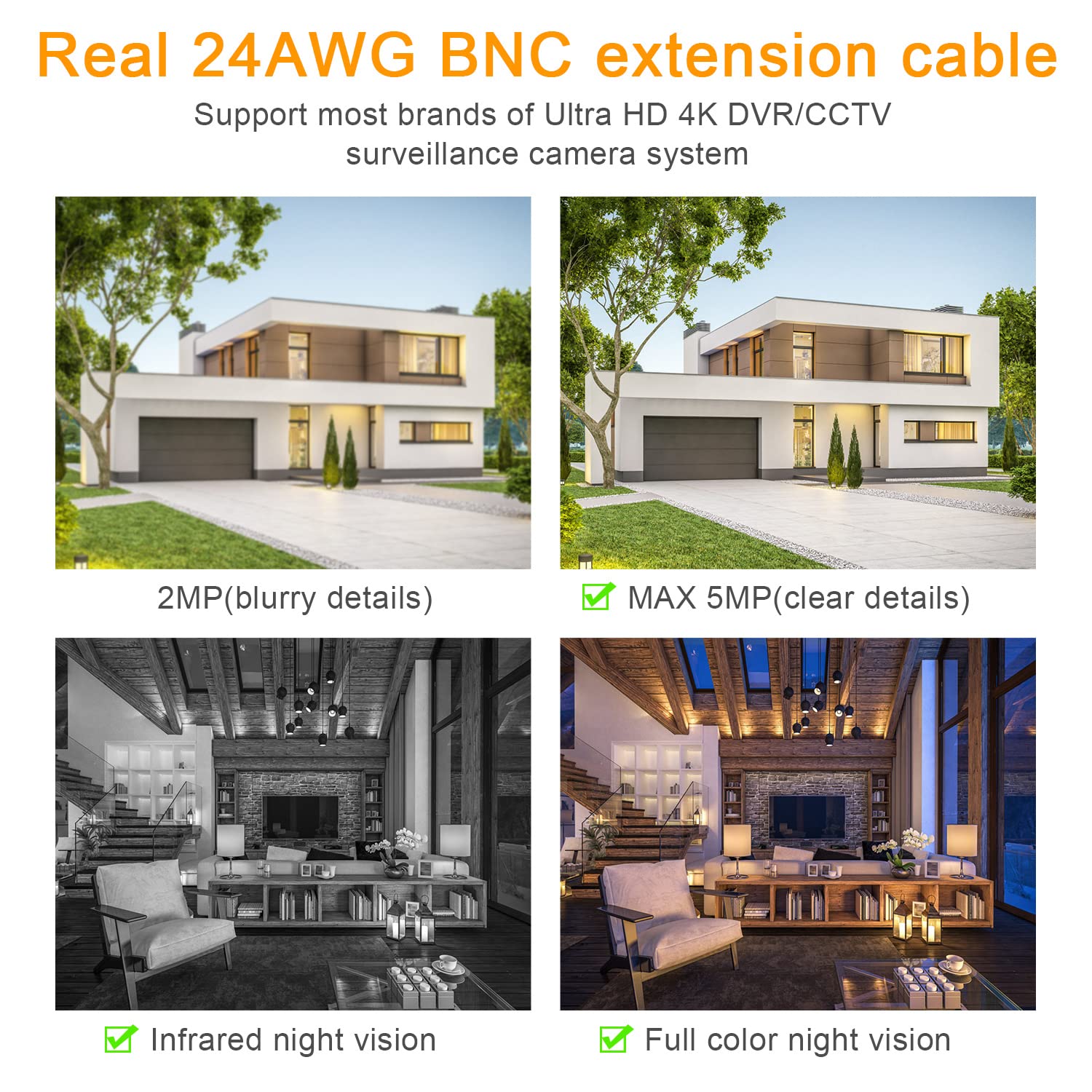 WILDHD 200ft Bnc Cable All-in-One Siamese Video and Power Security Camera Cable, Extension Wire Cord with 2 Female Connectors for All Max 5MP HD CCTV DVR Surveillance System (200ft Cable, Black)