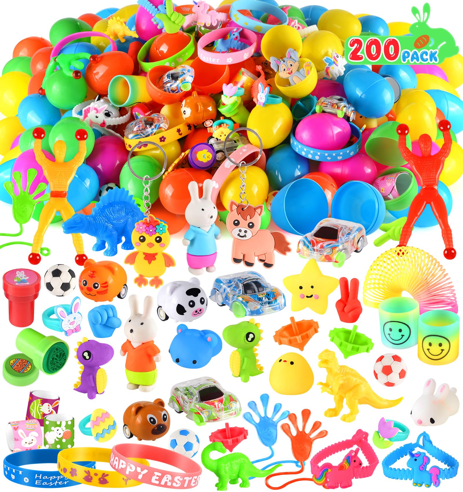 Photo 1 of 100 Pack Prefilled Easter Eggs with Assorted Toys, Bright Colorful Eggs for Easter Basket Stuffers/Fillers, Easter Eggs Hunt, Classroom Prize Supplies, Party Favors Bulk for Kids
