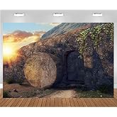 Zliisang He is Risen Backdrop Resurrection of Jesus Backdrop Sunrise Empty Jesus Tomb Easter Background Rebirth of Bible Story Church Decorations (7x5ft)