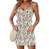 AUSELILY Womens Summer Dresses Sleeveless Spaghetti Strap Beach Cover up Drawstring Waist Mini Short Dress with Pockets