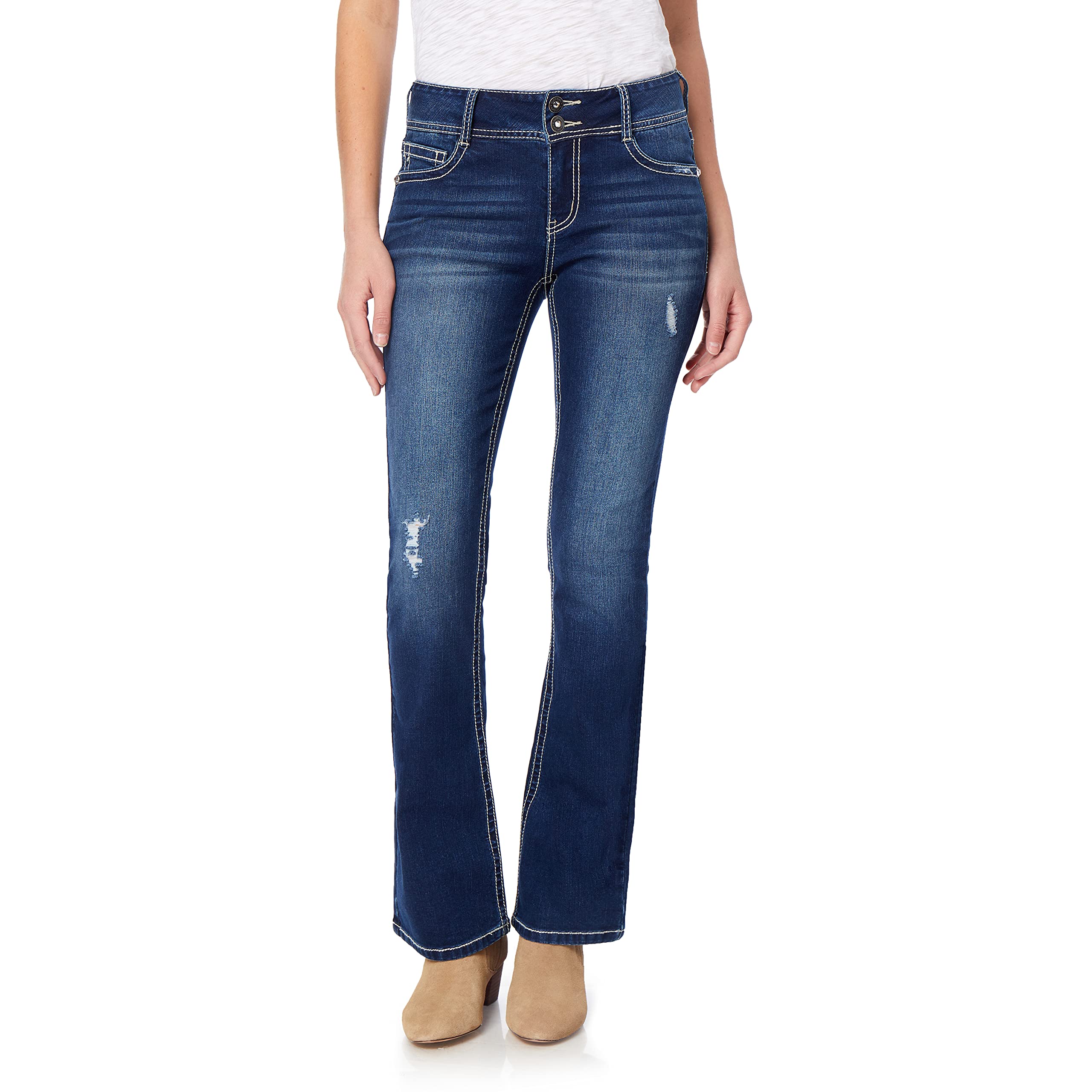 WallFlower Women's Luscious Curvy Bootcut Mid-Rise Bling Insta Stretch Juniors Jeans (Standard and Plus), Clarke, 3 Image WallFlower Women's Luscious Curvy Bootcut Mid-Rise Bling Insta Stretch Juniors Jeans (Standard and Plus), Clarke, 3 Image