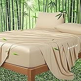 Ivellow 100% Viscose from Bamboo Sheets Queen Size, 18-24 Inch Extra Deep Pocket Beige Bed Sheets 4Pcs, Luxury Bamboo Viscose Cooling Sheets for Queen Size Bed, Silky Soft, Smooth, Breathable