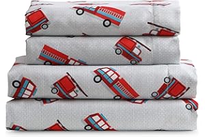 Kute Kids Super Soft Sheet Set - Fire Trucks - Brushed Microfiber for Extra Comfort (Twin)