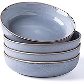GBHOME 8.75'' Large Ceramic Pasta Bowls, 38oz Stoneware Pasta Serving Bowls Set of 4 for Kitchen, Wide Bowls for Fruit,Pasta,Salad,Oatmeal,Meal, Microwave Safe, Reactive Glaze-Blue