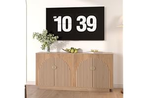 63" Modern Fluted Sideboard Buffet Cabinet with Storage, Large Coffee Bar Wine Bar Console Table Credenza with Artistic Handl