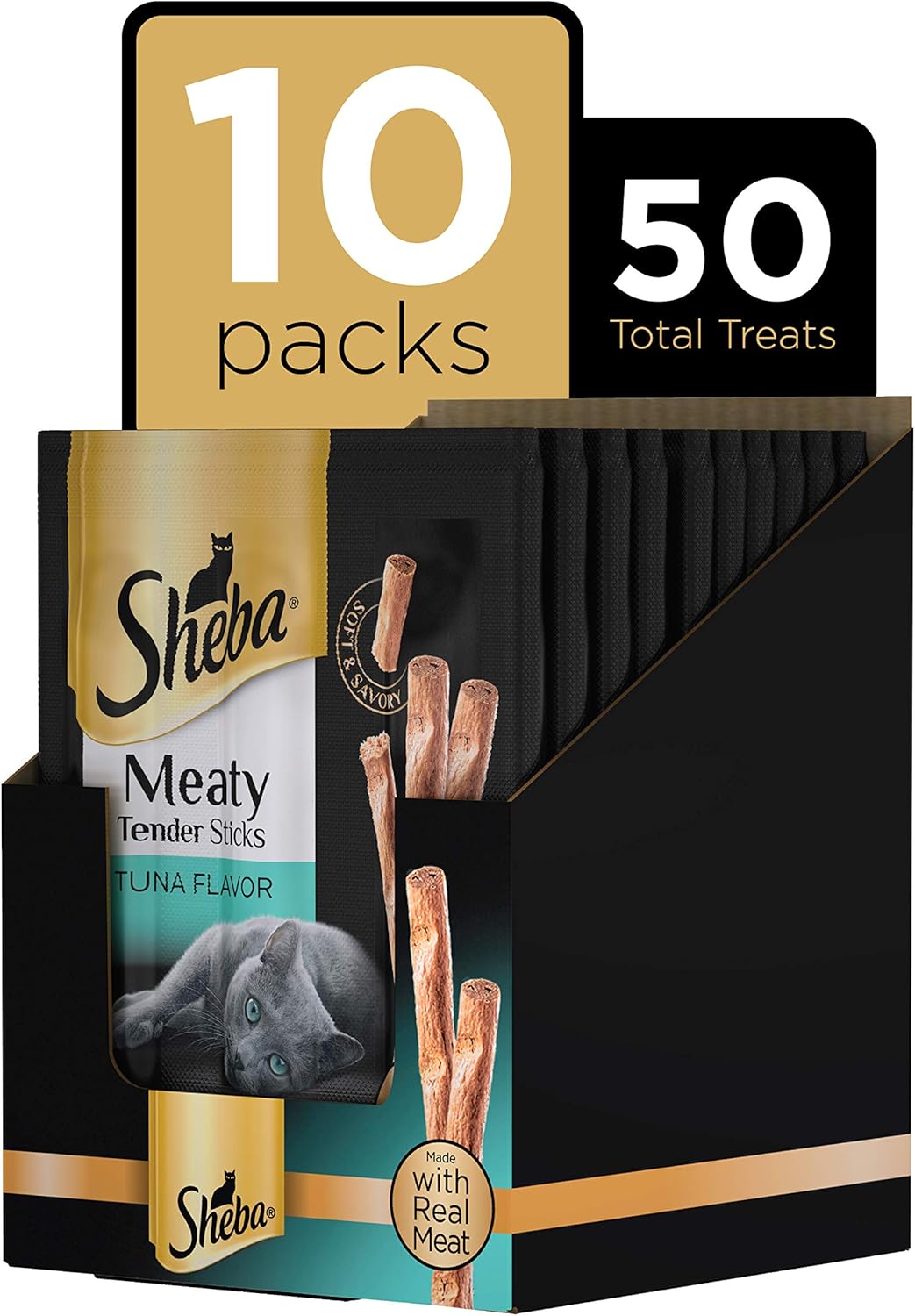 SHEBA Meaty Tender Sticks Soft Cat Treats Chicken Flavor, (5 Treats) 0.14 oz. Sticks (Pack of 10) : Pet Supplies