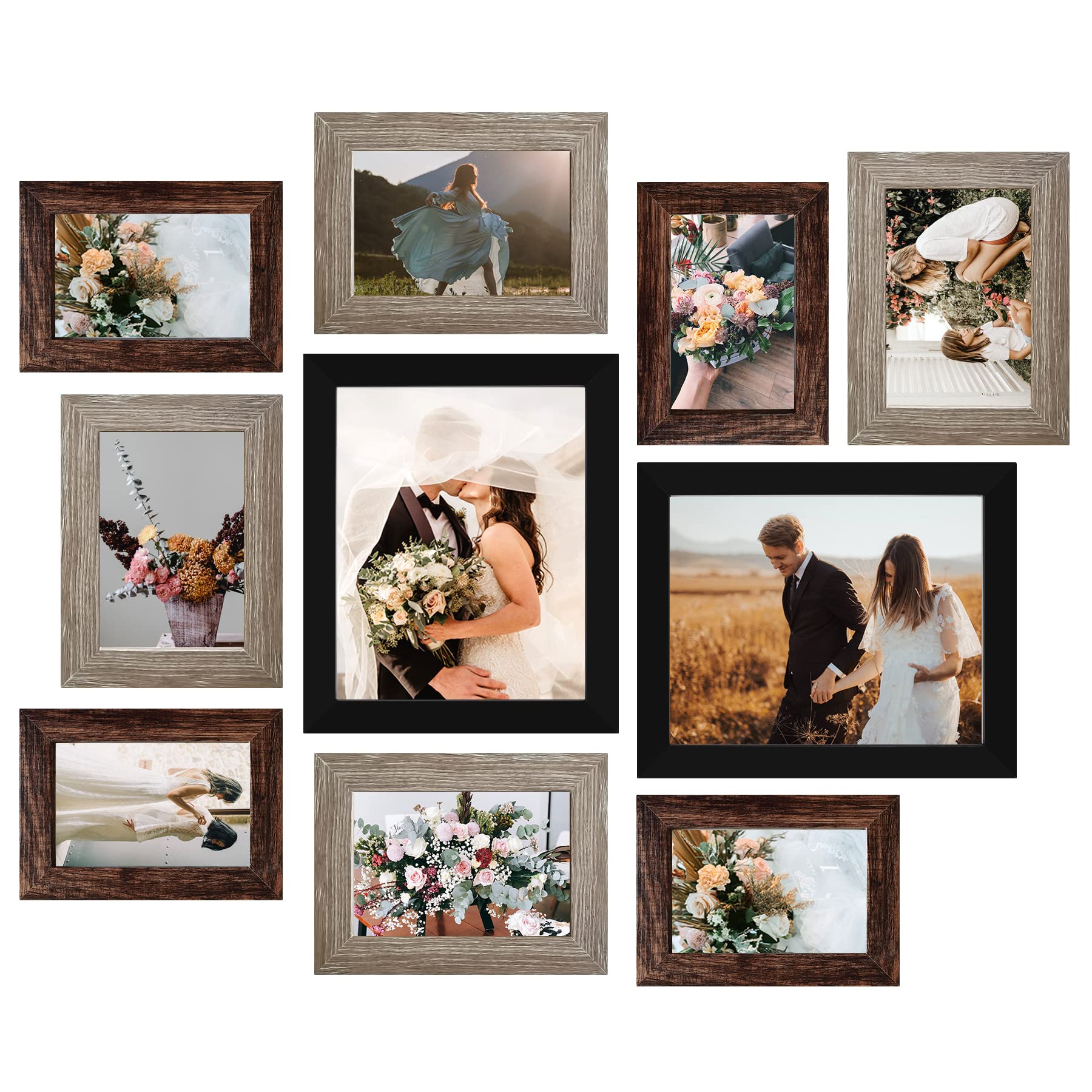 Photo 1 of LUCKYLIFE Picture Frames Collage Wall Decor 10-Pack, Gallery Wall Frame Set with 8x10 5x7 4x6 Frames in 3 Different Finishes