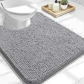 OLANLY Toilet Rugs U-Shaped 24x20, Extra Soft Absorbent Chenille Contour Bathroom Rugs for Toilet, Dry Quickly, Machine Washable, Non-Slip Bath Mat, Grey