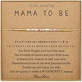 RareLove Mom to Be Gifts -First Mothers Day Gifts for New Mom Mama to be Morse Code Beaded Bracelets for Women Pink White Golden Pony Beads