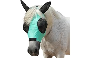 Gallopoff Horse Fly Mask with Ears - Large Eye Space for Full Vision, Breathable Stretch Comfort Fit, UV Protection, Forelock Opening, Easy Pull-On Green Full