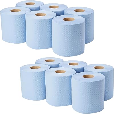 IDEAL 365 Pack of 12 Centre Feed Paper Wipe Rolls Blue Embossed