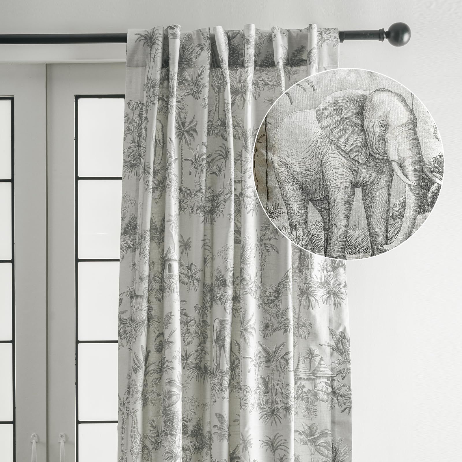 Maison d' Hermine Curtains for Living Room 100% Cotton 96 inch Length One Panel Light Filtering Toile Curtains for Bedroom Windows with Rod and Loop Pockets Drapes (Savana Jouy Green, 50" W x 96" L) Image