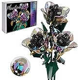KIYOJIN Rose Flower Bouquet Building Set,Botanical Collection Rainbow Artificial Plant Compatible with Lego Gift for Adult Home Decor(Black 120pcs)