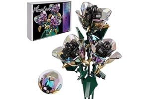 KIYOJIN Rose Flower Bouquet Building Set,Botanical Collection Rainbow Artificial Plant Compatible with Lego Gift for Adult Home Decor(Black 120pcs)