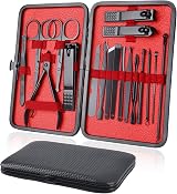 URAQT 18-Piece Manicure Pedicure Set with Leather Case Stainless Steel Tools