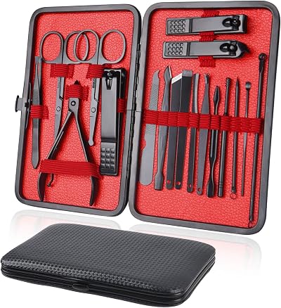 URAQT 18-Piece Manicure Pedicure Set with Leather Case Stainless Steel Tools